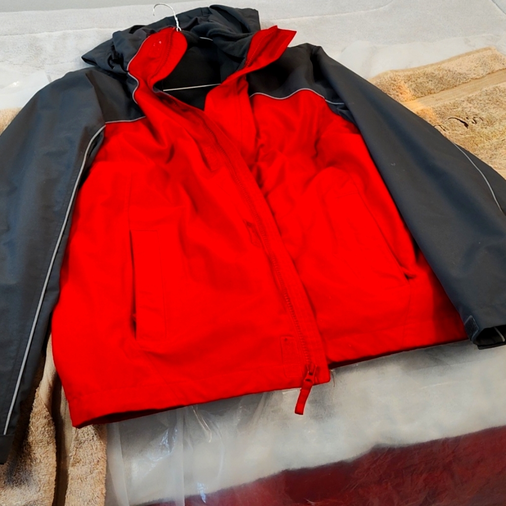 Land's End winter coat with winter gloves.